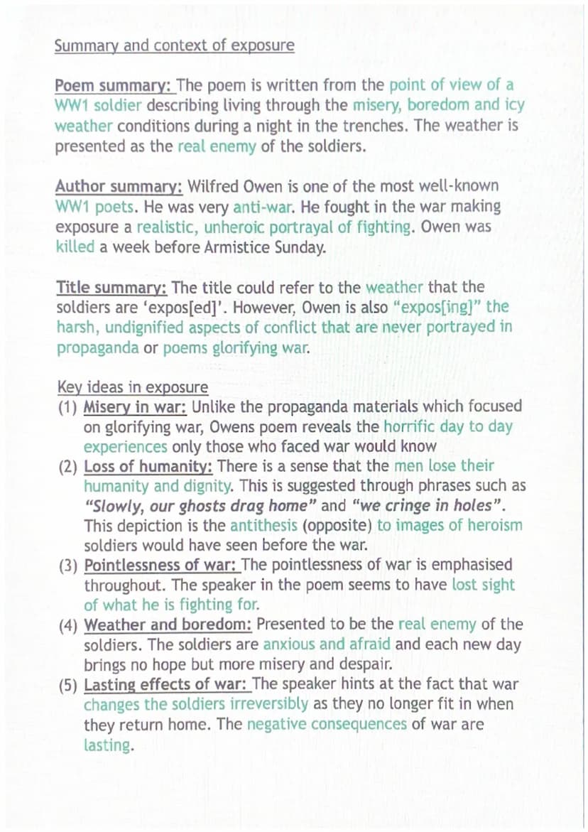Exposure
Author: Wilfred Owen (1893-1918)
Power and conflict poetry Summary and context of exposure
Poem summary: The poem is written from t