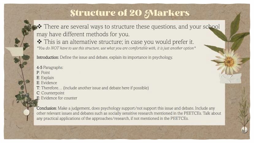 Assues and
Debates 20
Marker
Edexcel Psychology, Paper 3
Predicted questions
Structures to use
- Ideas for essay plans
-
- Past 20 Markers i