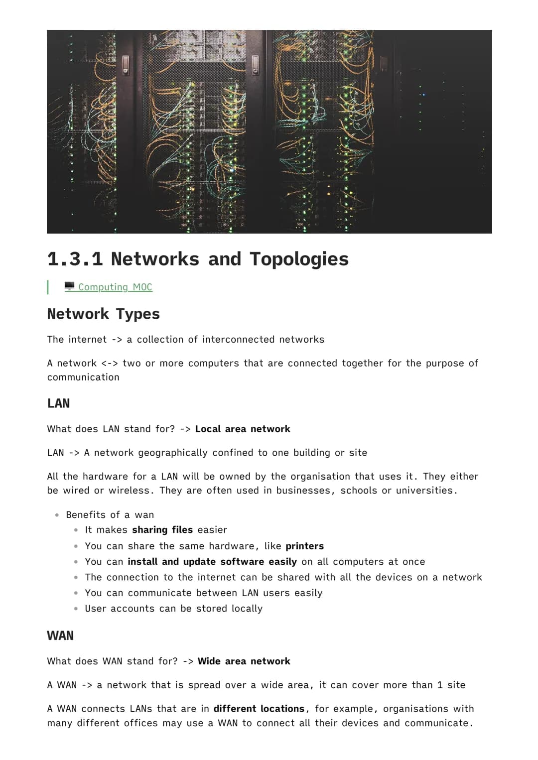 
<h2 id="whatislan">What is LAN?</h2>
<p>A LAN, or Local Area Network, is a network that is confined to a single building or site. It is use
