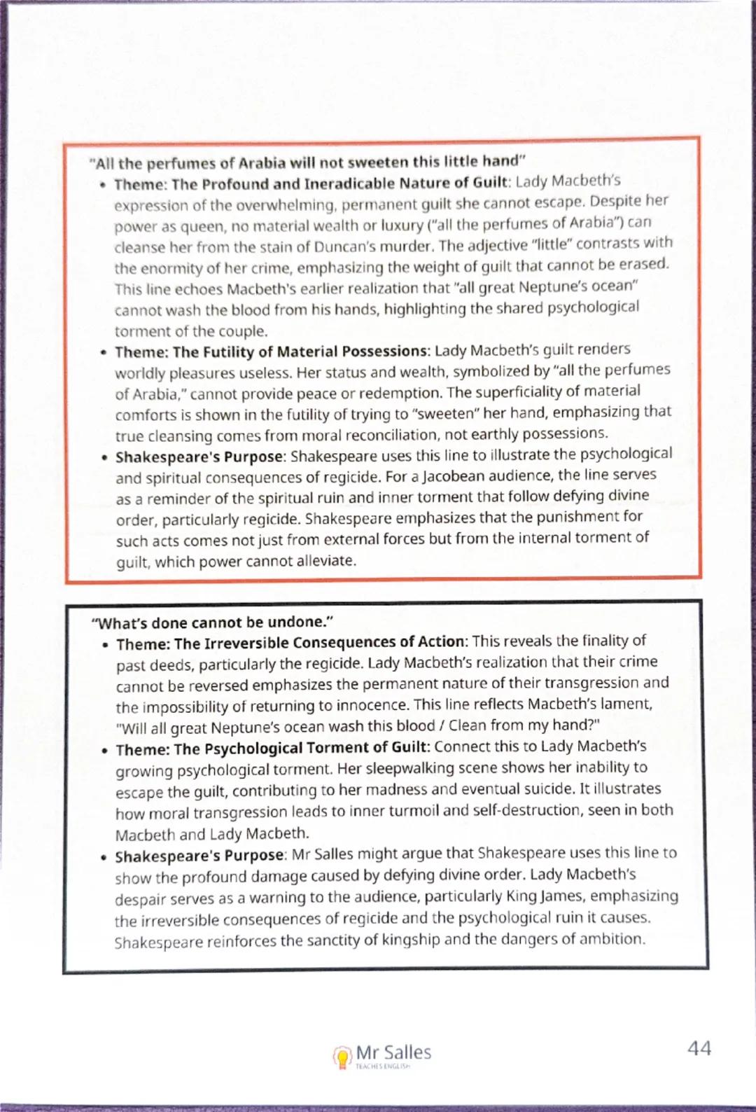 "Is this a dagger which I see before me, / The handle toward my hand? Come, let
me clutch thee."
- Theme: Deteriorating Psychological State 