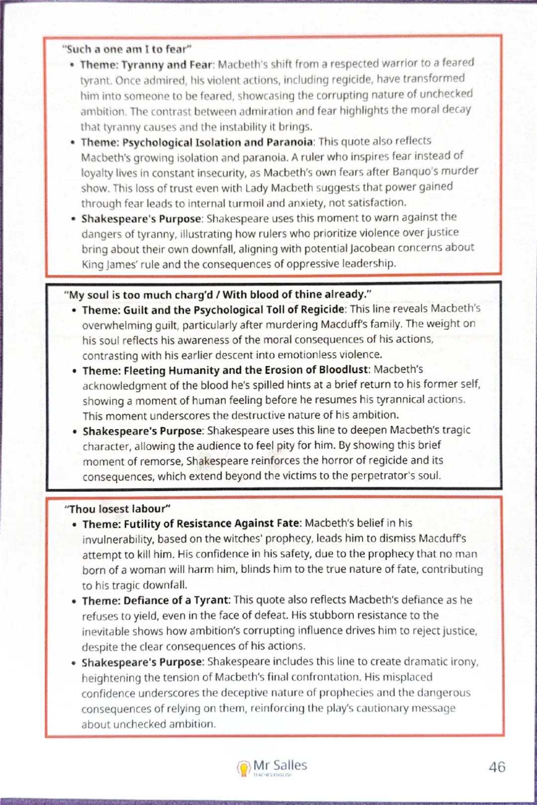"Is this a dagger which I see before me, / The handle toward my hand? Come, let
me clutch thee."
- Theme: Deteriorating Psychological State 