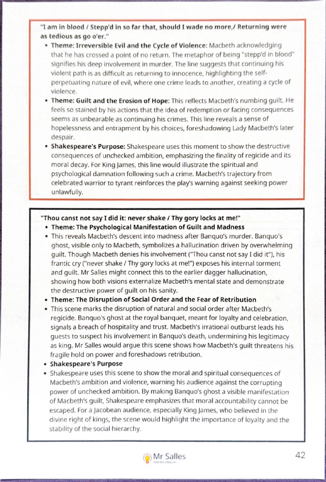 "Is this a dagger which I see before me, / The handle toward my hand? Come, let
me clutch thee."
- Theme: Deteriorating Psychological State 