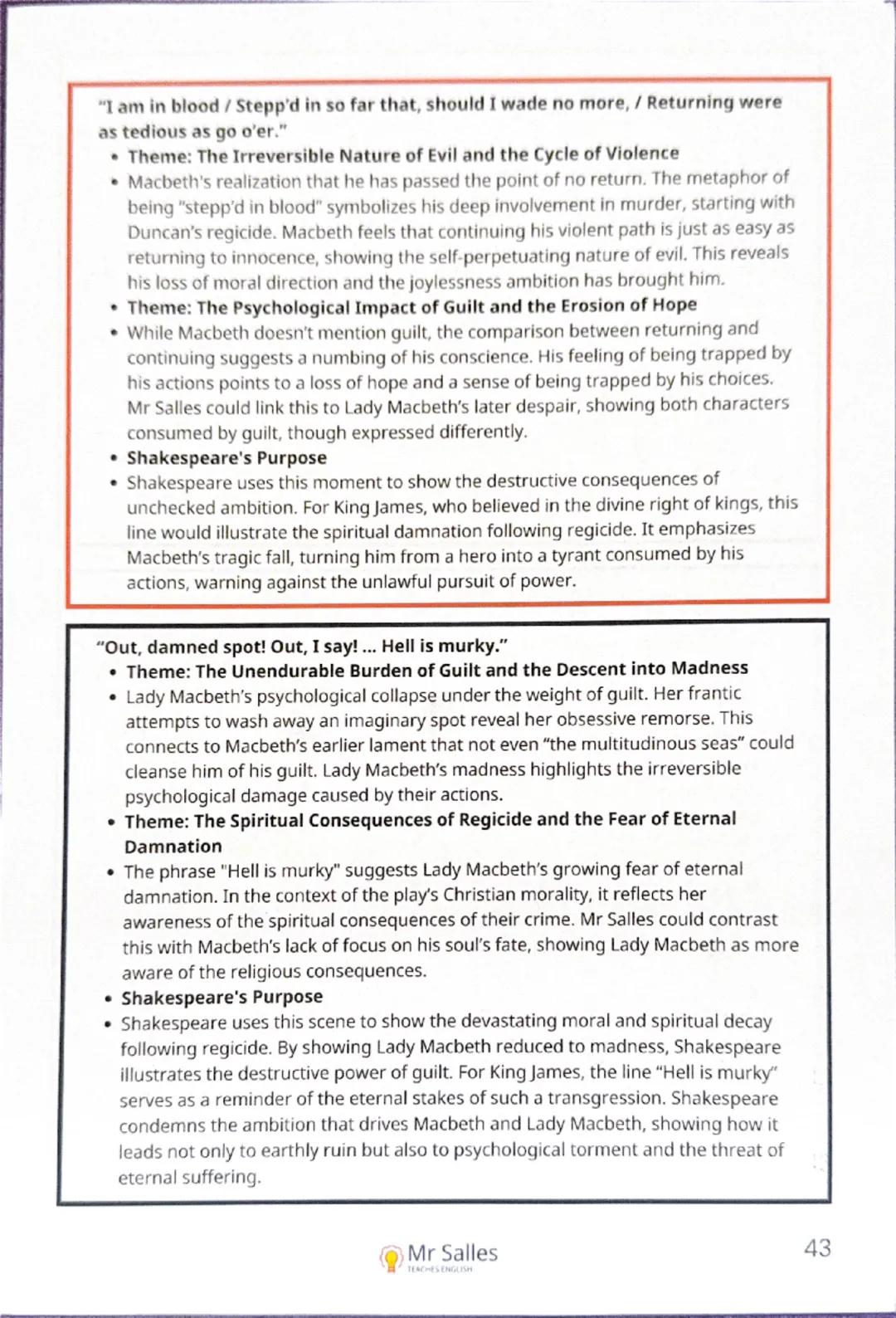 "Is this a dagger which I see before me, / The handle toward my hand? Come, let
me clutch thee."
- Theme: Deteriorating Psychological State 