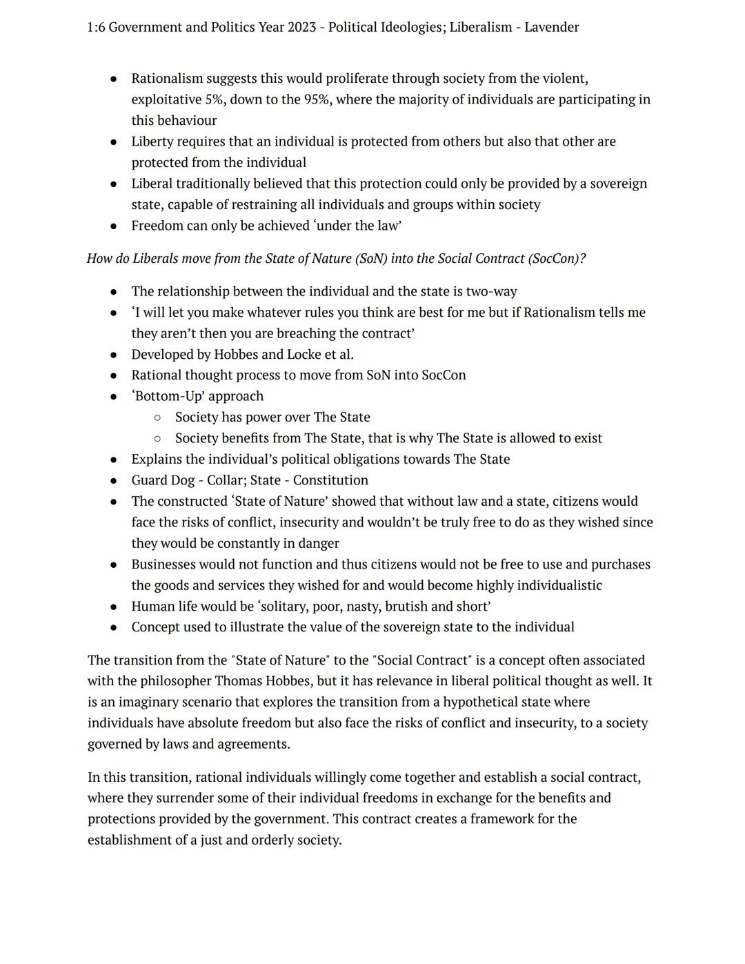 1:6 Government and Politics Year 2023 - Political Ideologies; Liberalism - Lavender
preparation task
government politics
Notes
The Liberal S