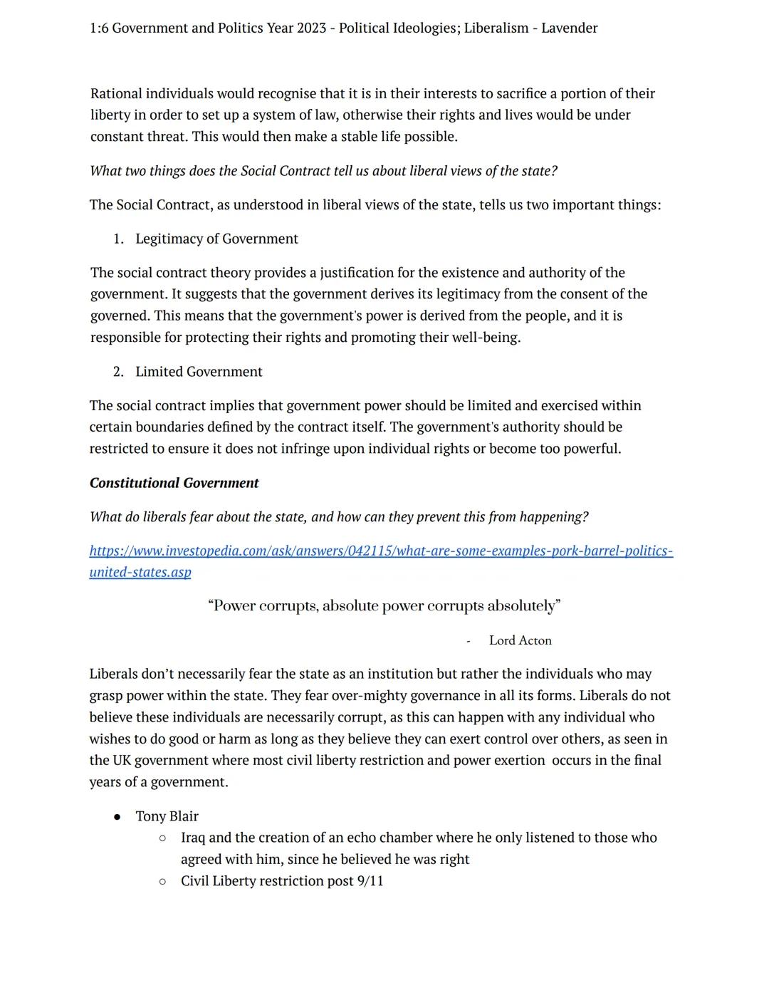 1:6 Government and Politics Year 2023 - Political Ideologies; Liberalism - Lavender
preparation task
government politics
Notes
The Liberal S