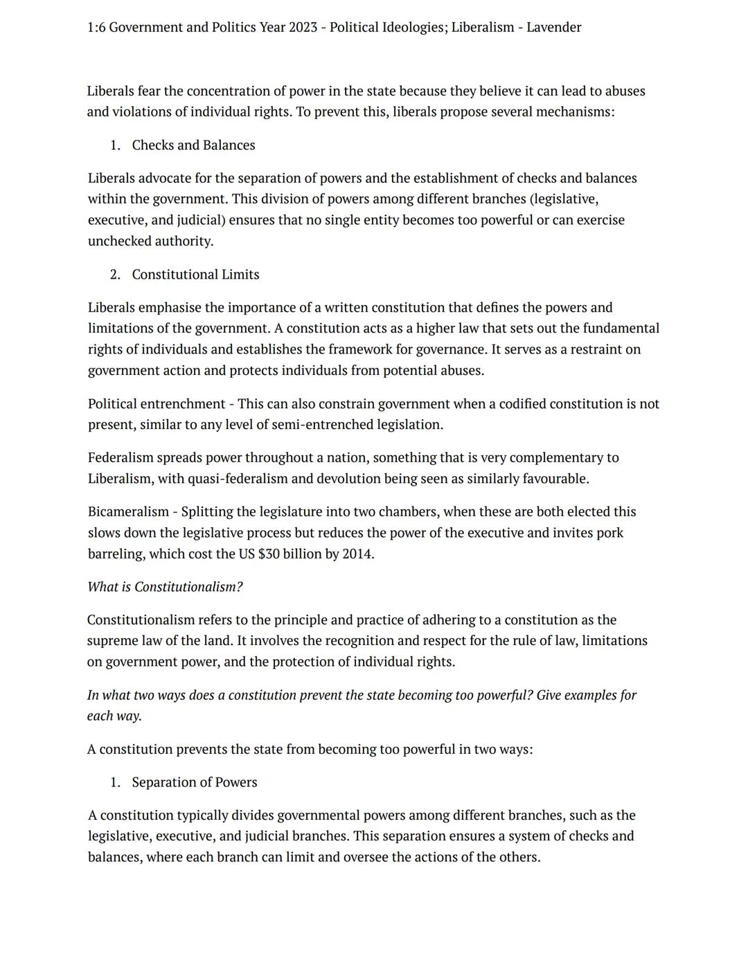1:6 Government and Politics Year 2023 - Political Ideologies; Liberalism - Lavender
preparation task
government politics
Notes
The Liberal S