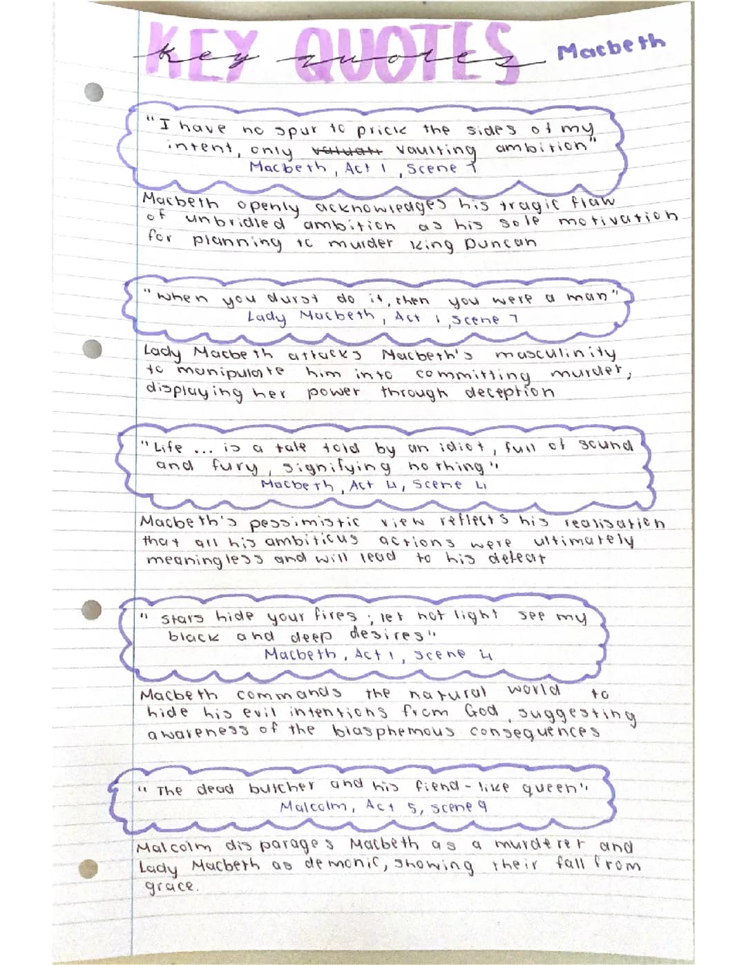 Key quotes for Macbeth
