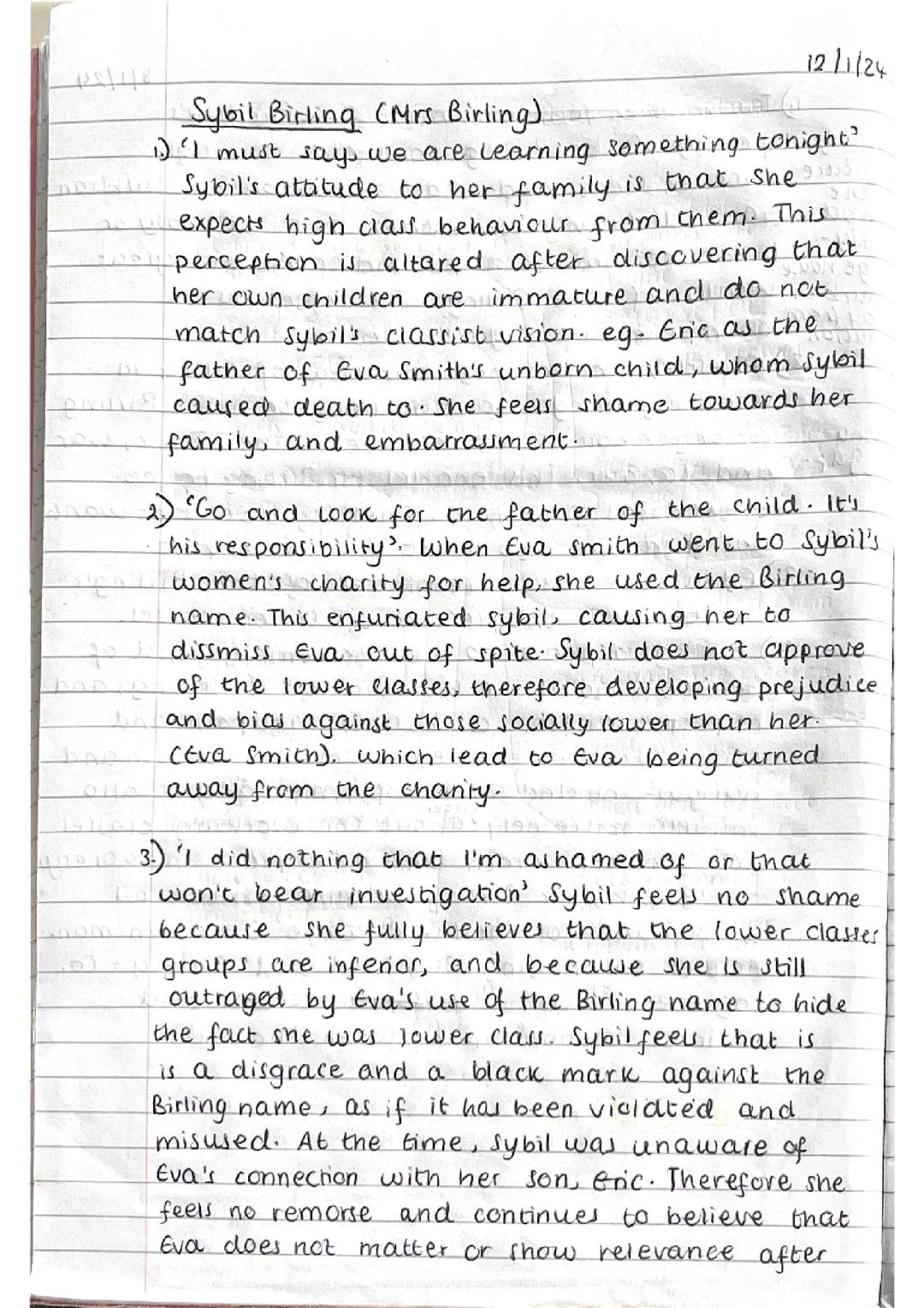 GCSE english literature ‘an inspector calls’ Sybil Birling character + quote analysis 