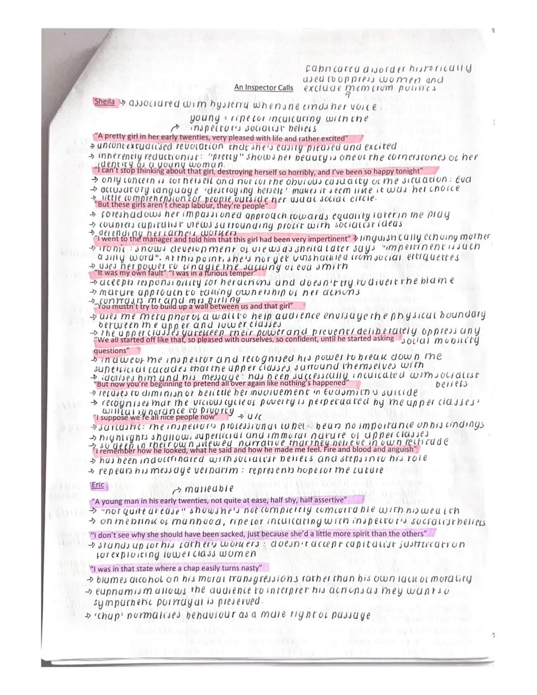 capncarca disorder historically
used to oppress women and
An Inspector Calls exclude memcrom polines
Sheila associured wim hystered whensne 