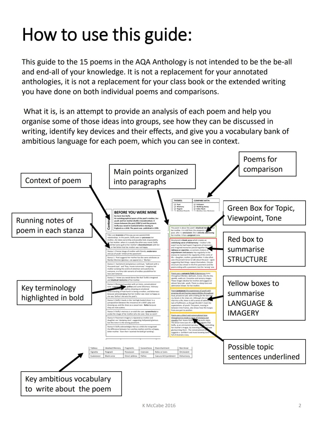 Love
Relationships
AQA POETRY ANTHOLOGY
LITERATURE PAPER 2
Y11
GUIDE BOOK How to use this guide:
This guide to the 15 poems in the AQA Antho