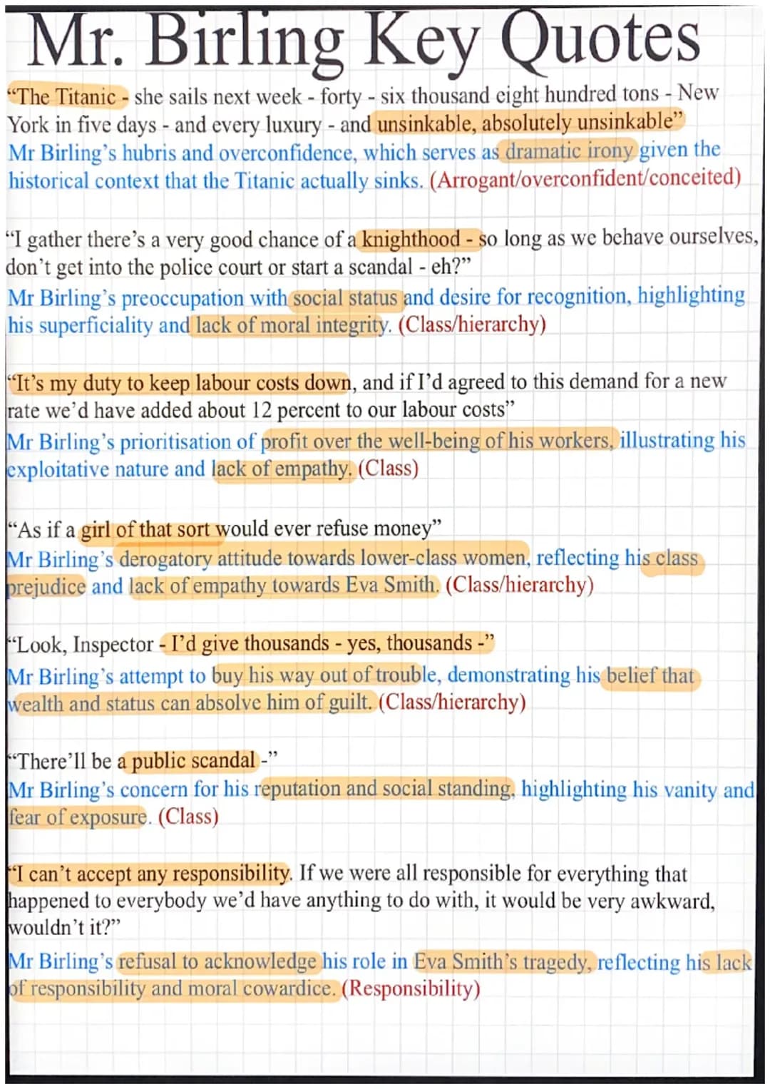 An Inspector Calls Key Character Quotes and Themes