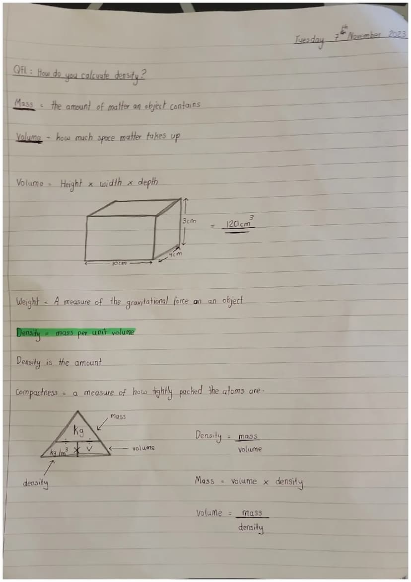 QFL: How do calcuate
Mass
=
density?
the amount of matter an object contains
Volume - how much space matter takes up
Volume = Height
density