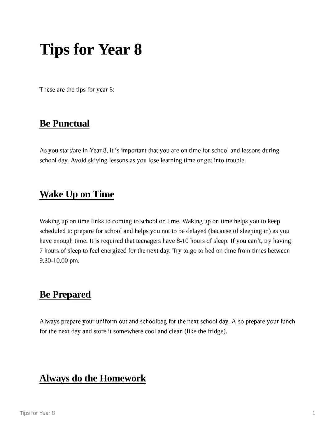 Tips for Year 8
