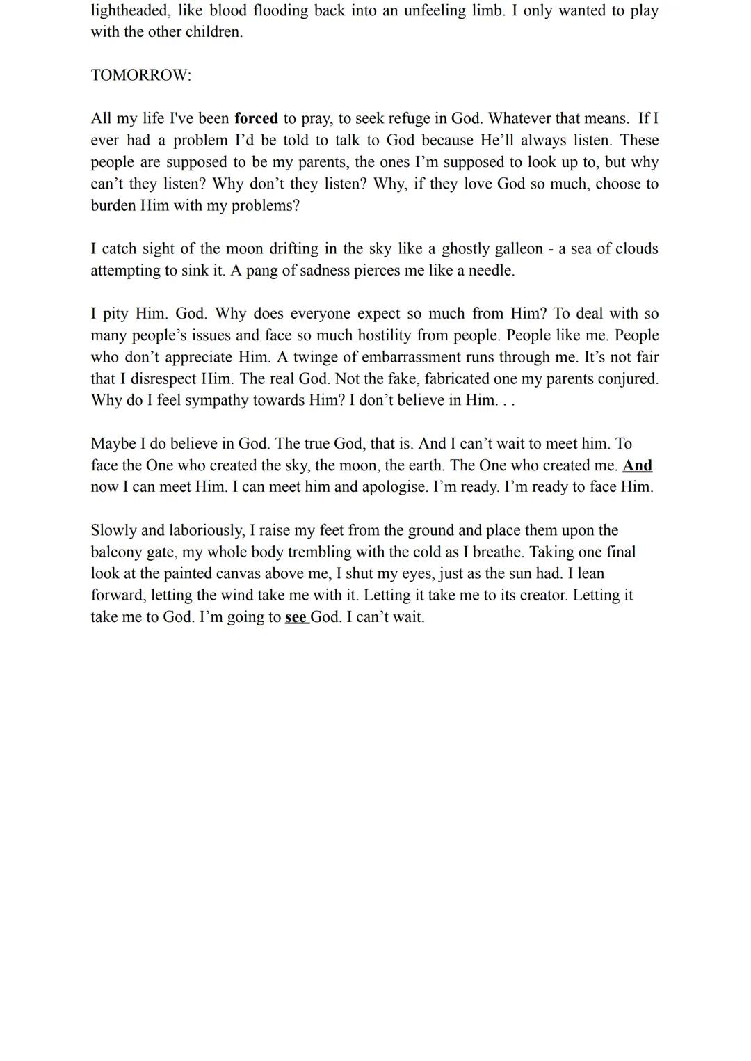 Vocab/Phrases
TODAY:
A canvas of fire, destroying the once clear, tranquil blue heavens, now covered in
raging orange, sulphurous yellow and