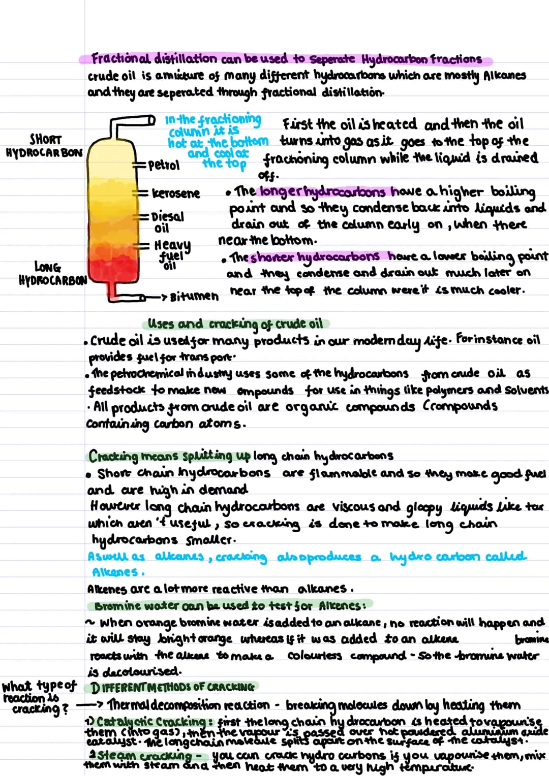 Topic C7 - Organic Chemistry
Hydrocarbon - A hydrocarbon is made from only hydrogen and carbon
molecules.
•Alkenes all hawre C=C double bond