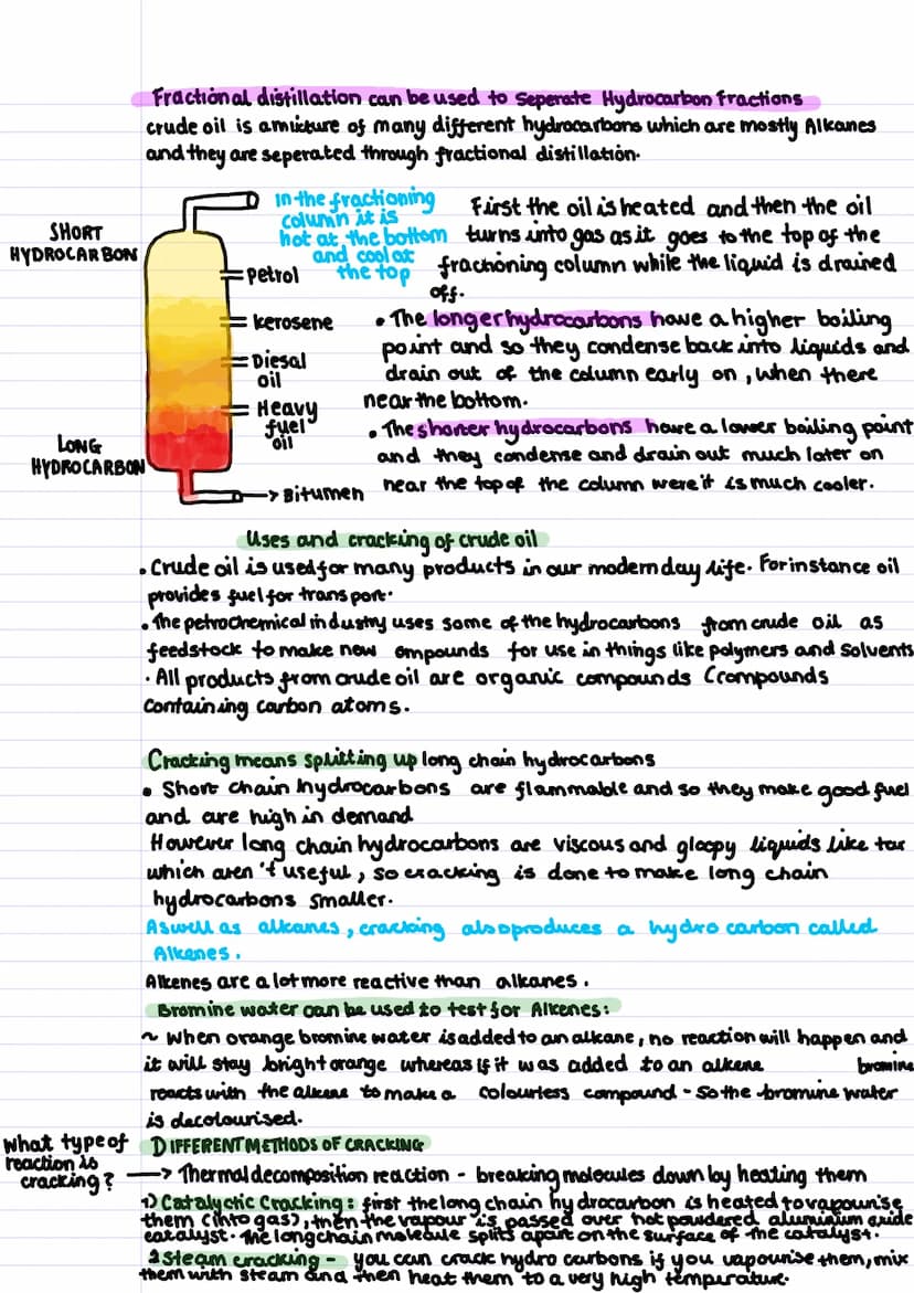 Topic C7 - Organic Chemistry
Hydrocarbon - A hydrocarbon is made from only hydrogen and carbon
molecules.
•Alkenes all hawre C=C double bond