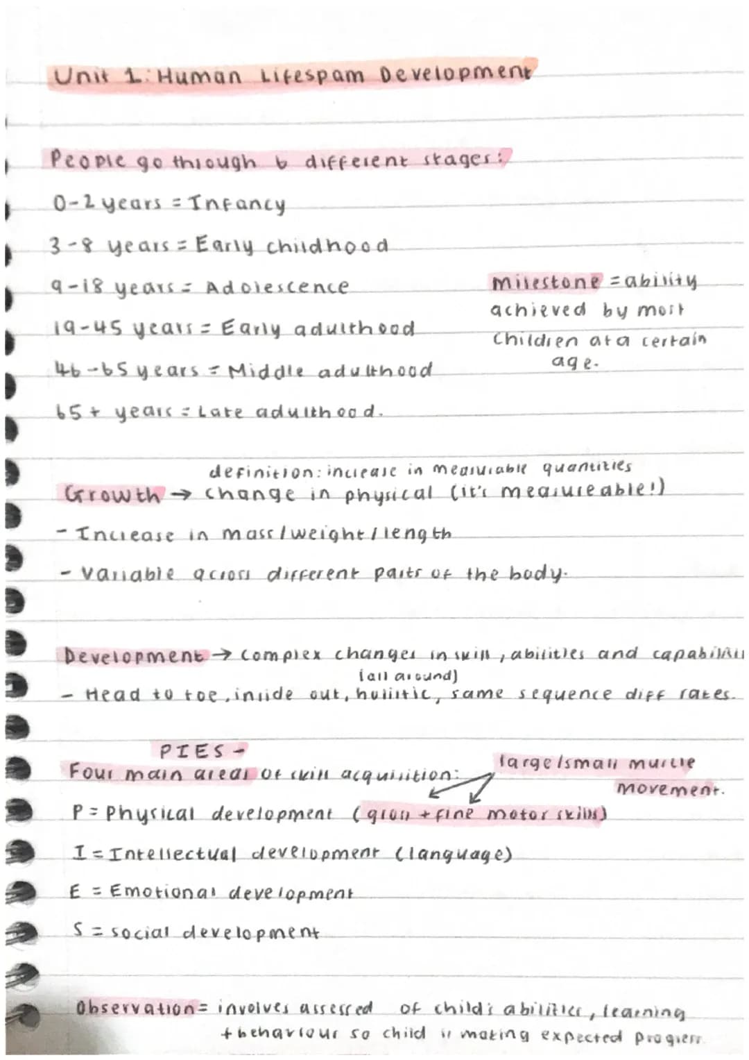 Unit 1 Human Lifespam Development
People go through to different stages:
0-2 years = Infancy
3-8 years = Early childhood.
9-18 years = Adole