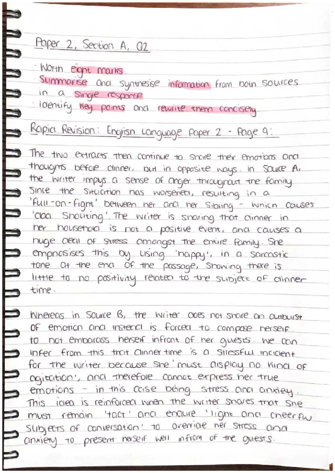 English Language Paper 2, Section A, Question 2 Information & Practise