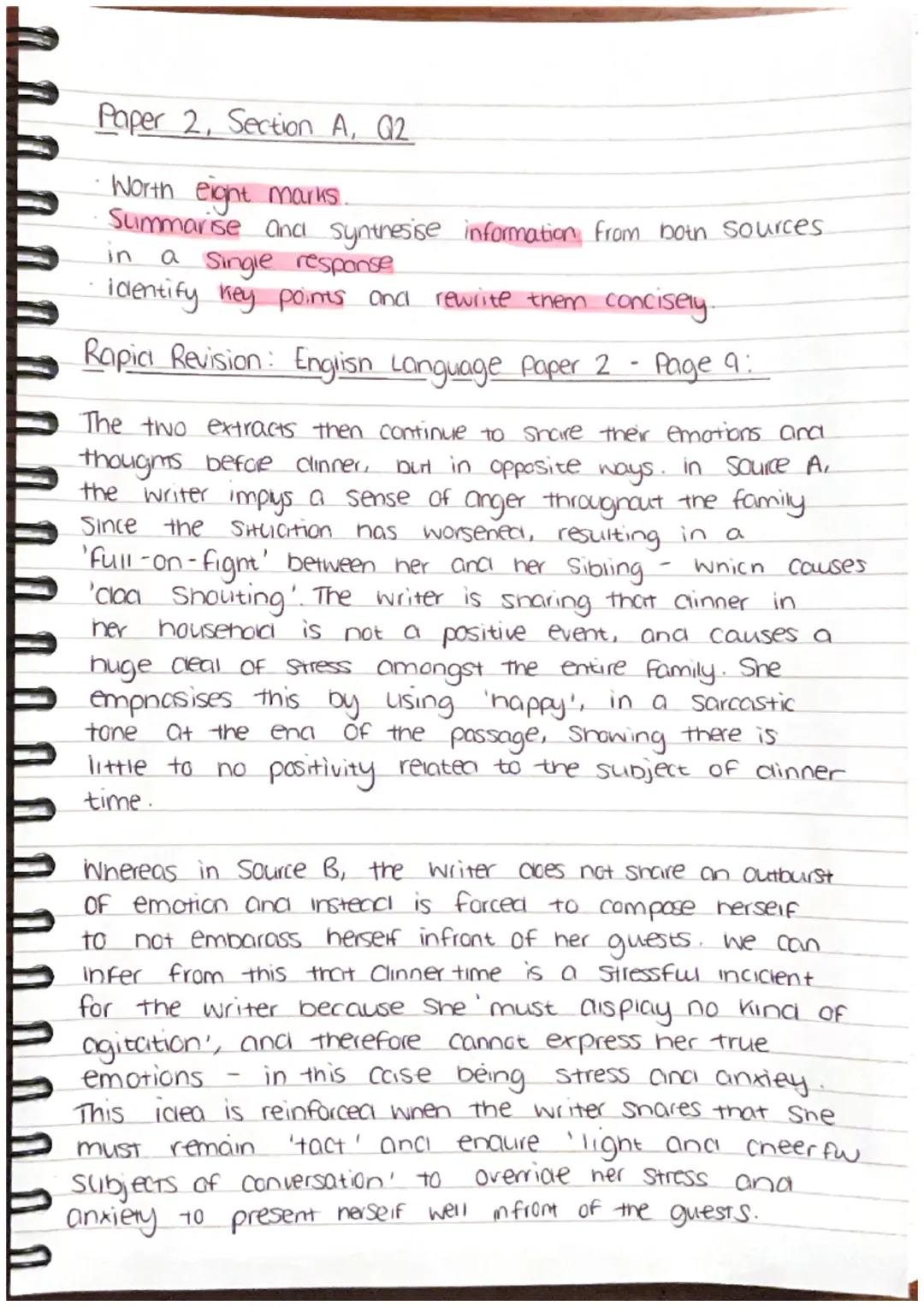 Paper 2, Section A, Q2
Worth eight marks..
Summarise and synthesise information from both sources.
in a single response
identify key points 