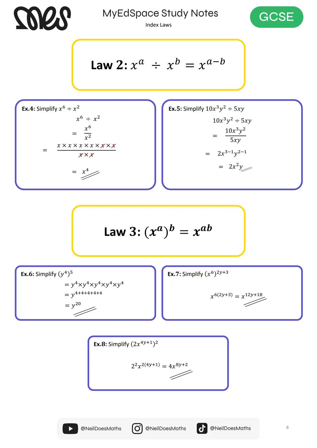 [myedspace.co.uk](http://myedspace.co.uk)

GCSE

# Maths

## Study Notes

### Index Laws mes

Laws of Indices

MyEdSpace Study Notes
Index L