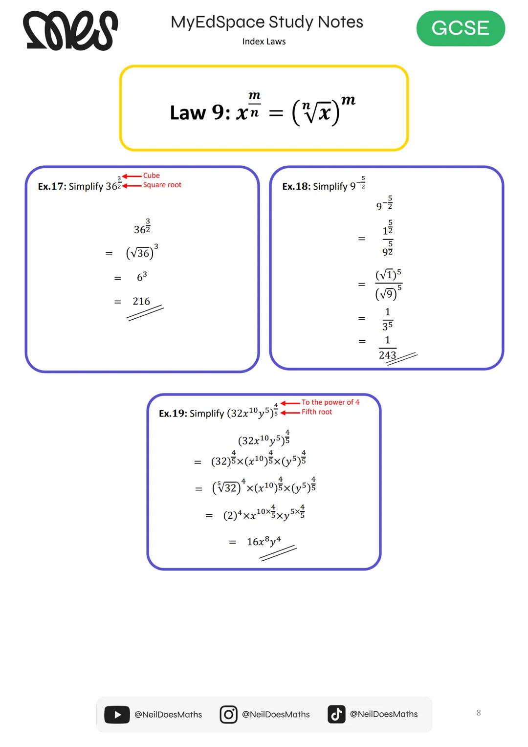 [myedspace.co.uk](http://myedspace.co.uk)

GCSE

# Maths

## Study Notes

### Index Laws mes

Laws of Indices

MyEdSpace Study Notes
Index L