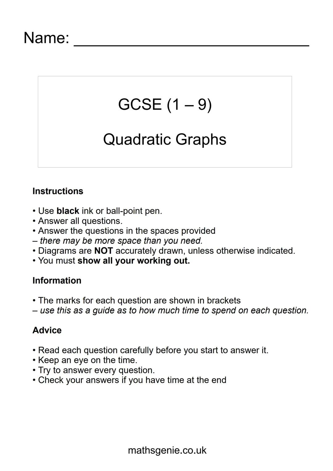 Fun GCSE Quadratic Graph Practice: Find Roots and Complete Tables!