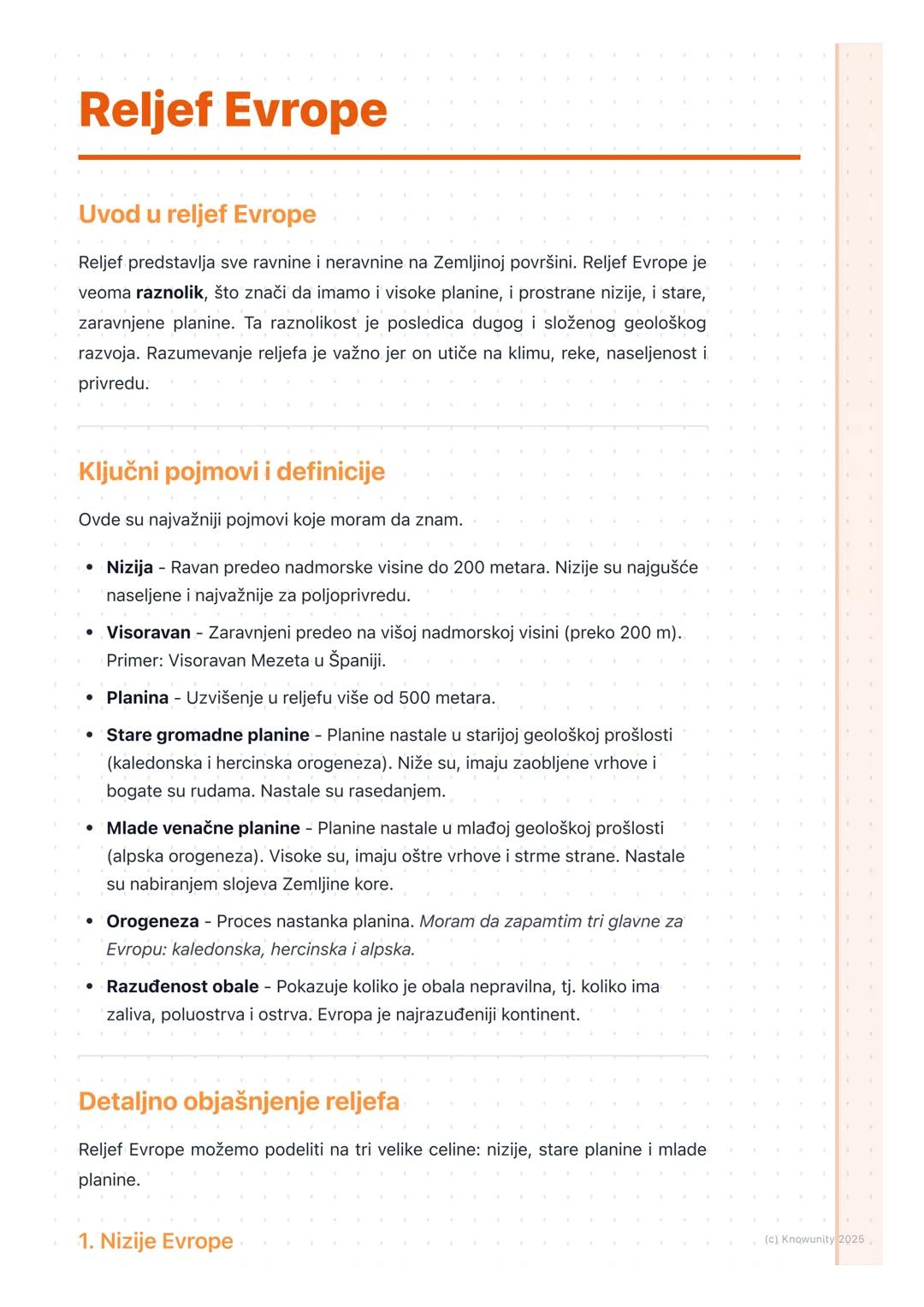 # Reljef Evrope

Uvod u reljef Evrope

Reljef predstavlja sve ravnine i neravnine na Zemljinoj površini. Reljef Evrope je
veoma raznolik, št