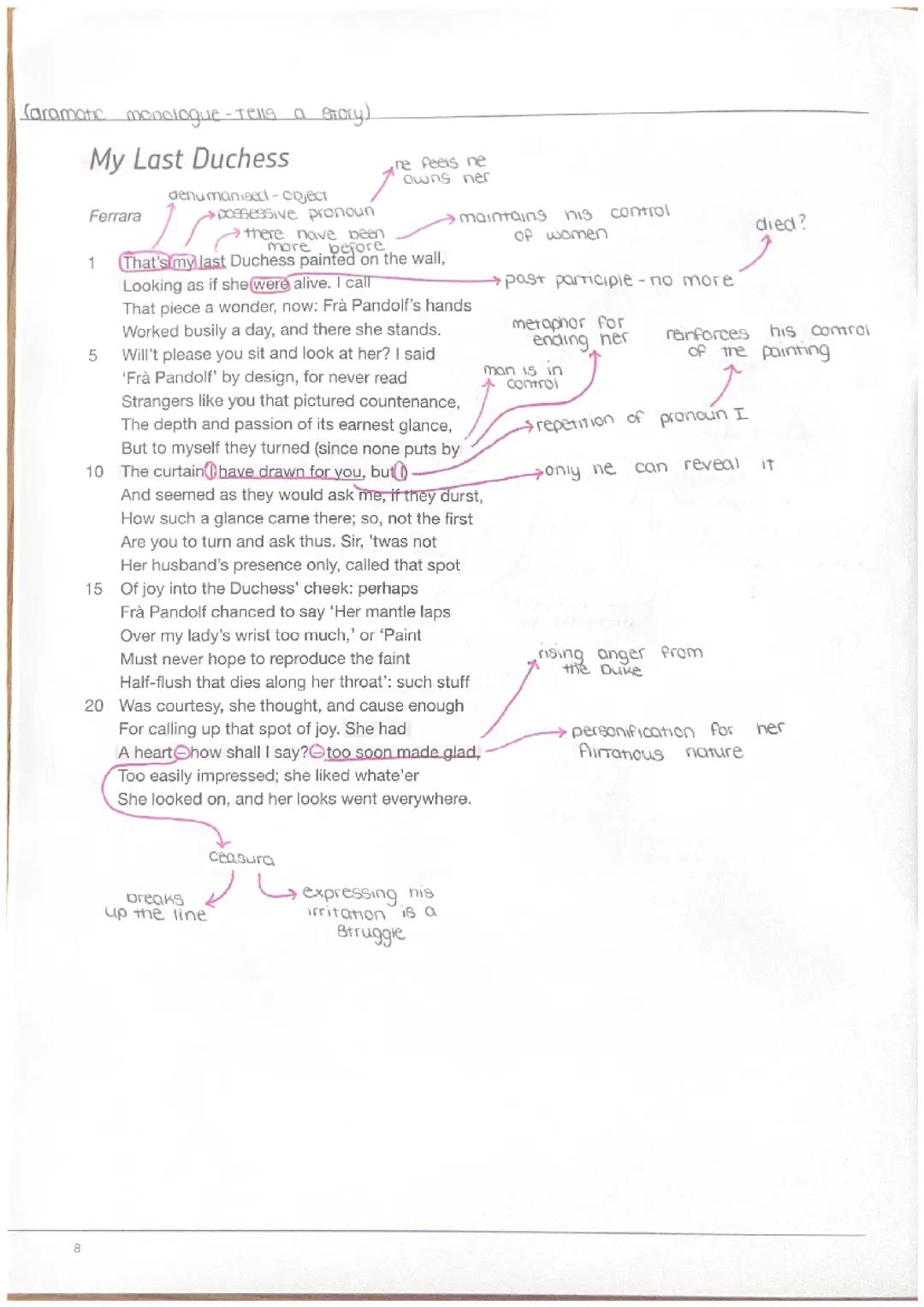 My Last Duchess Annotations