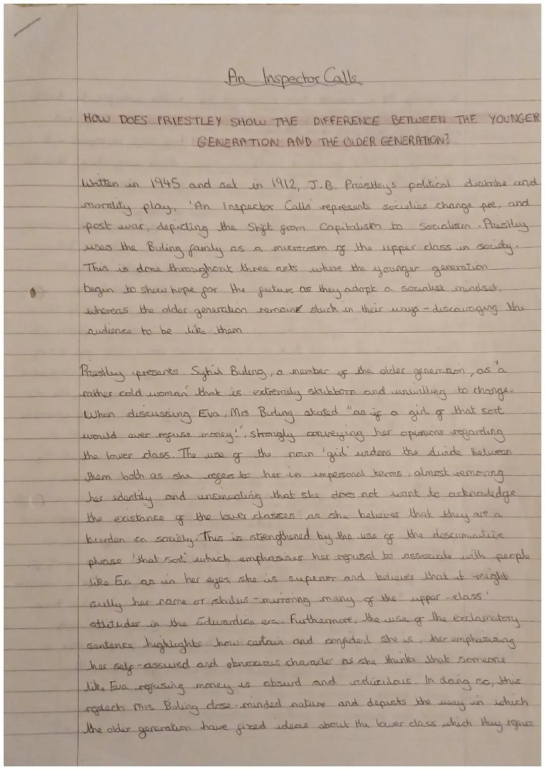 An Inspector Calls Essay: Younger Generation VS Older Generation 