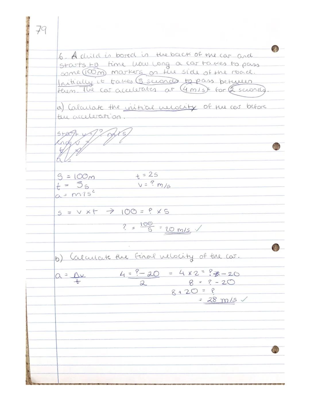 77

Acceleration
*   Acceleration is the change in velocity.
*   It is a vector quantity.

Equation:

acceleration = $\frac{change \ in \ ve