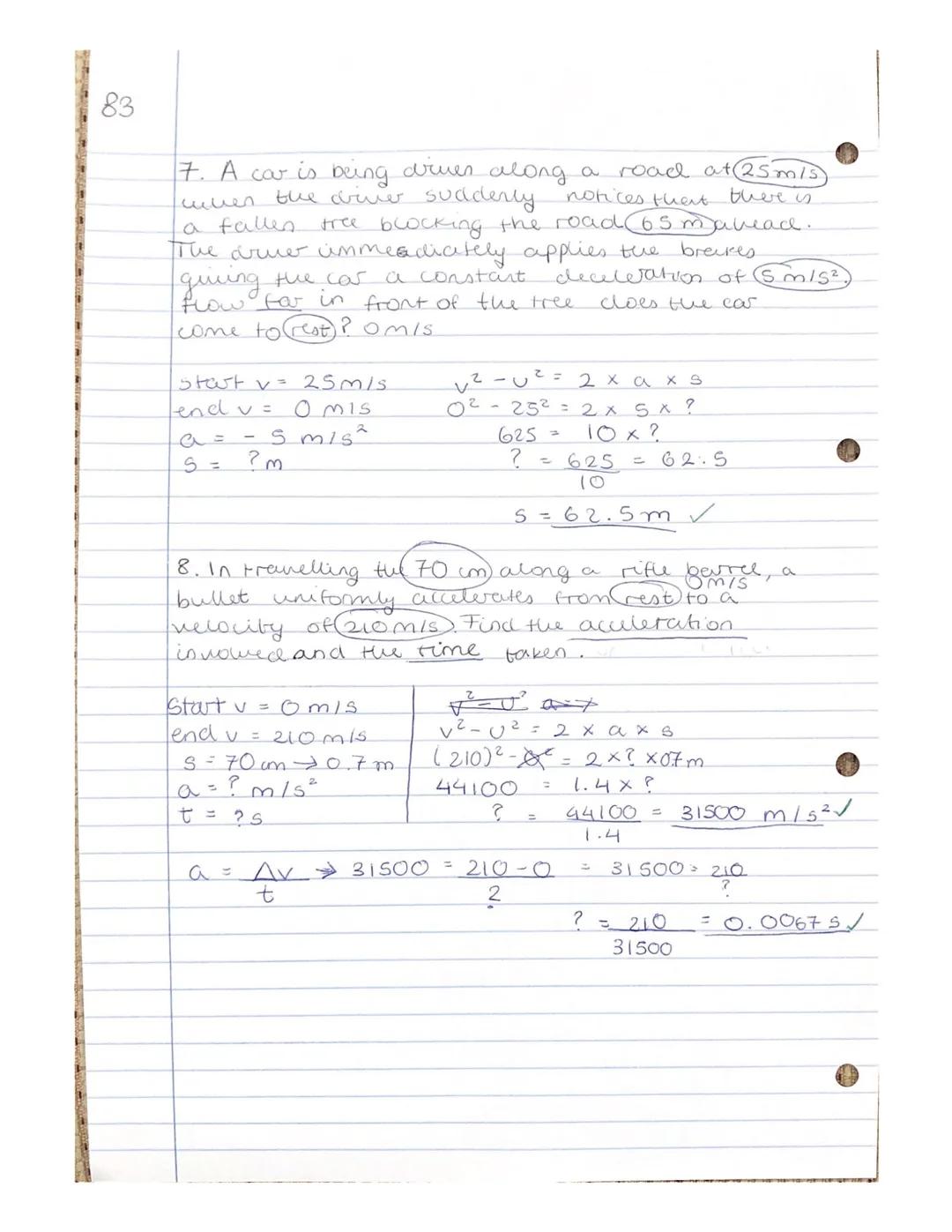 77

Acceleration
*   Acceleration is the change in velocity.
*   It is a vector quantity.

Equation:

acceleration = $\frac{change \ in \ ve