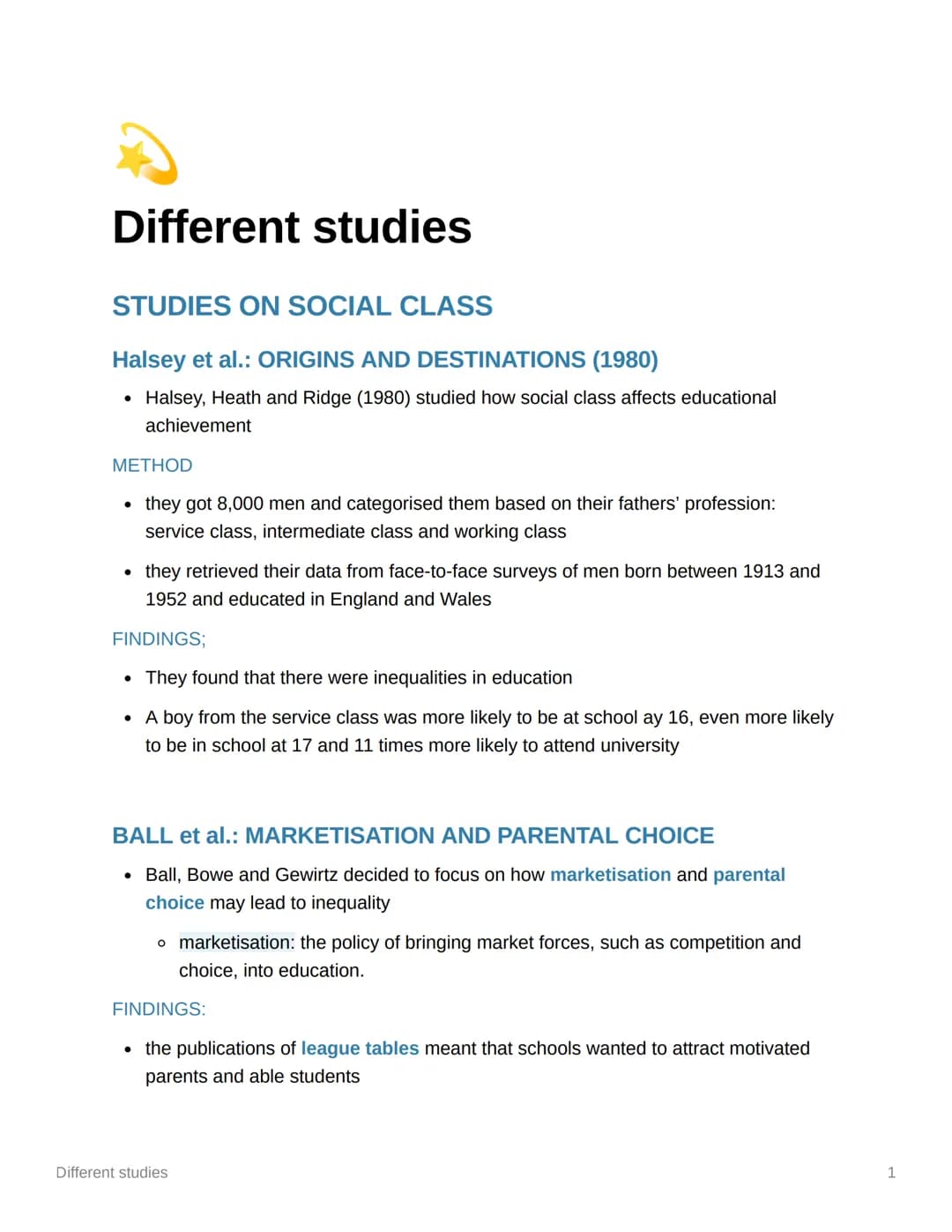 Different studies
STUDIES ON SOCIAL CLASS
Halsey et al.: ORIGINS AND DESTINATIONS (1980)
• Halsey, Heath and Ridge (1980) studied how social