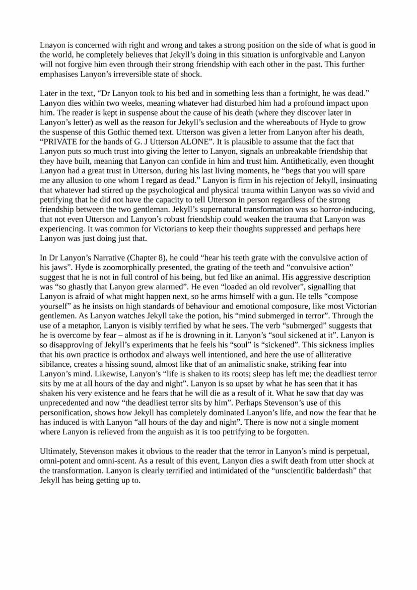 How does Stevenson present Dr Lanyon to be scared and intimidated by his knowledge of Dr
Jekyll?
Write about:
How Stevenson presents Dr Lany