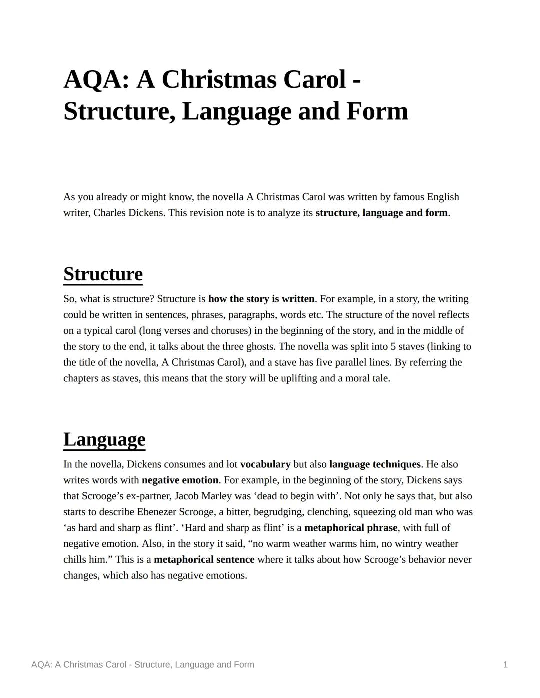 # AQA: A Christmas Carol -
Structure, Language and Form

As you already or might know, the novella A Christmas Carol was written by famous E