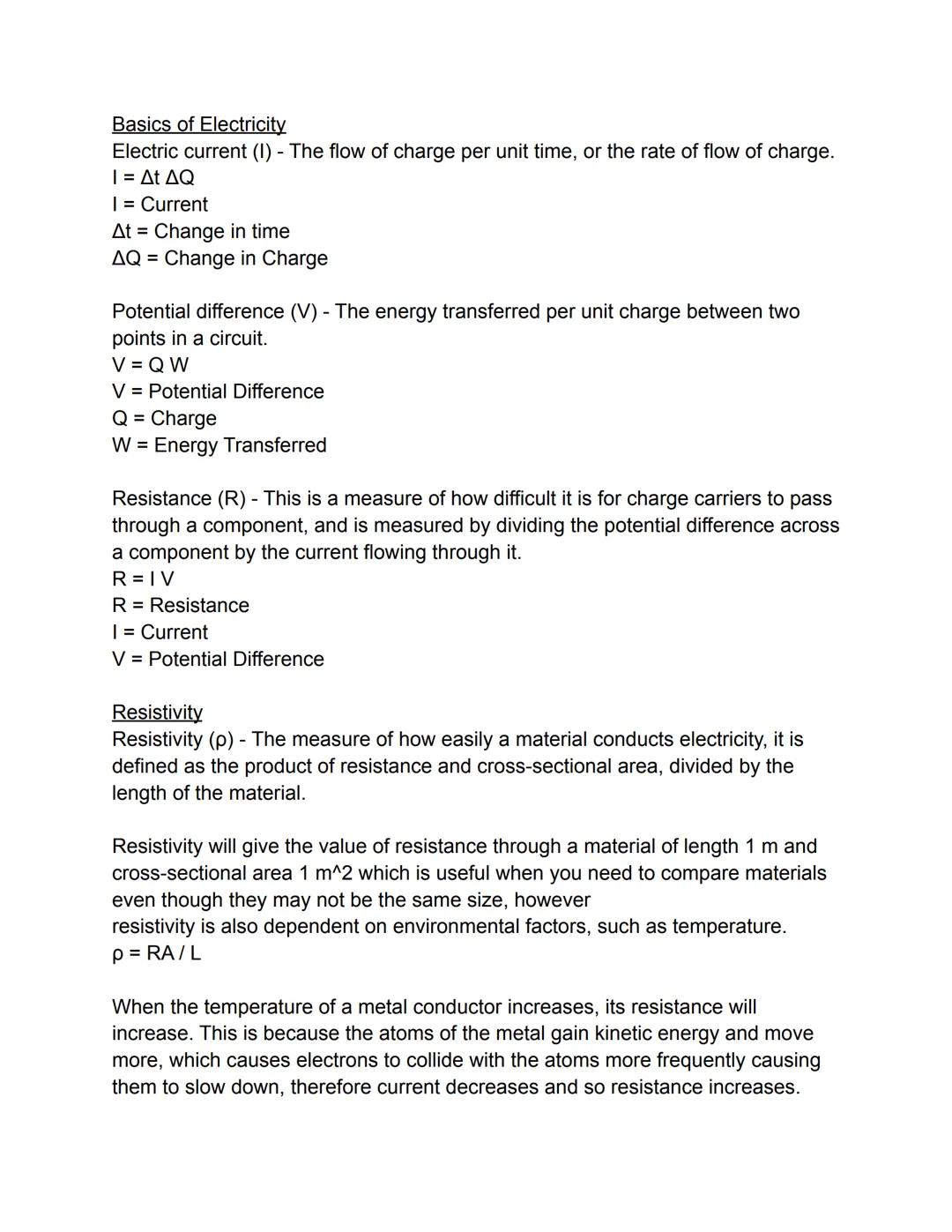 # Basics of Electricity
Electric current (I) - The flow of charge per unit time, or the rate of flow of charge.
1 = At AQ
I = Current
At = C