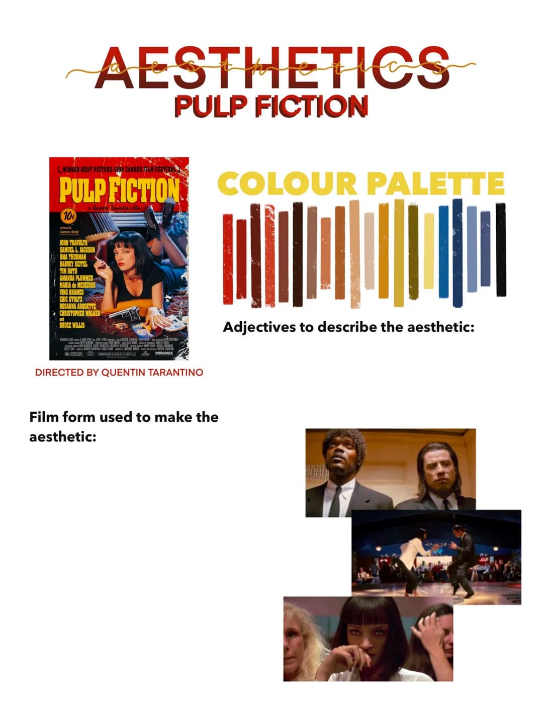 AESTHETICS
CITY OF GOD
CITY OF GOD
DRUGS GUNS MUSIC LOVE
CANBRAFEM
DIRECTED BY MEIRELLES AND LUND
COLOUR PALETTE
||||
||||
Adjectives to des