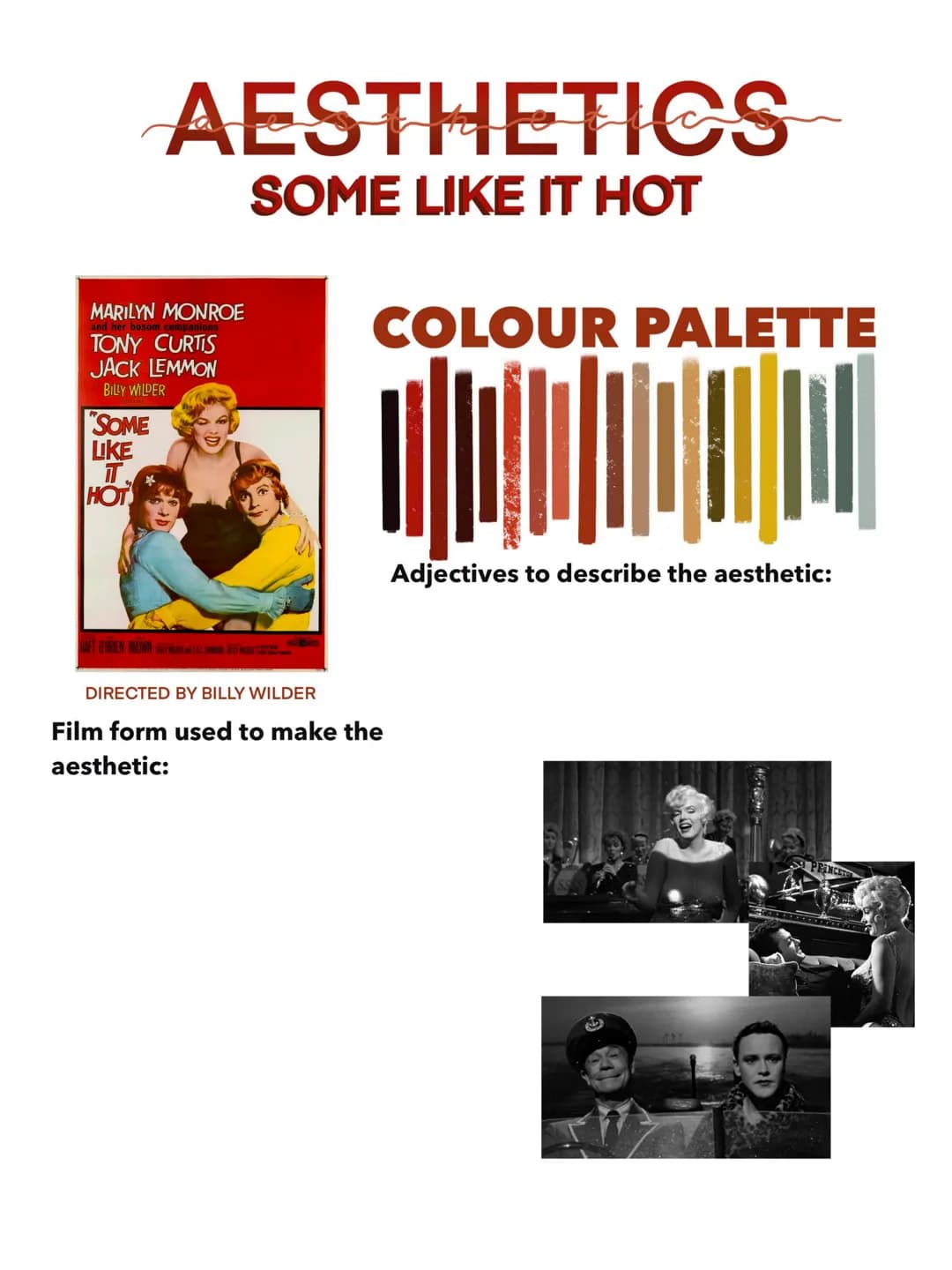 AESTHETICS
CITY OF GOD
CITY OF GOD
DRUGS GUNS MUSIC LOVE
CANBRAFEM
DIRECTED BY MEIRELLES AND LUND
COLOUR PALETTE
||||
||||
Adjectives to des