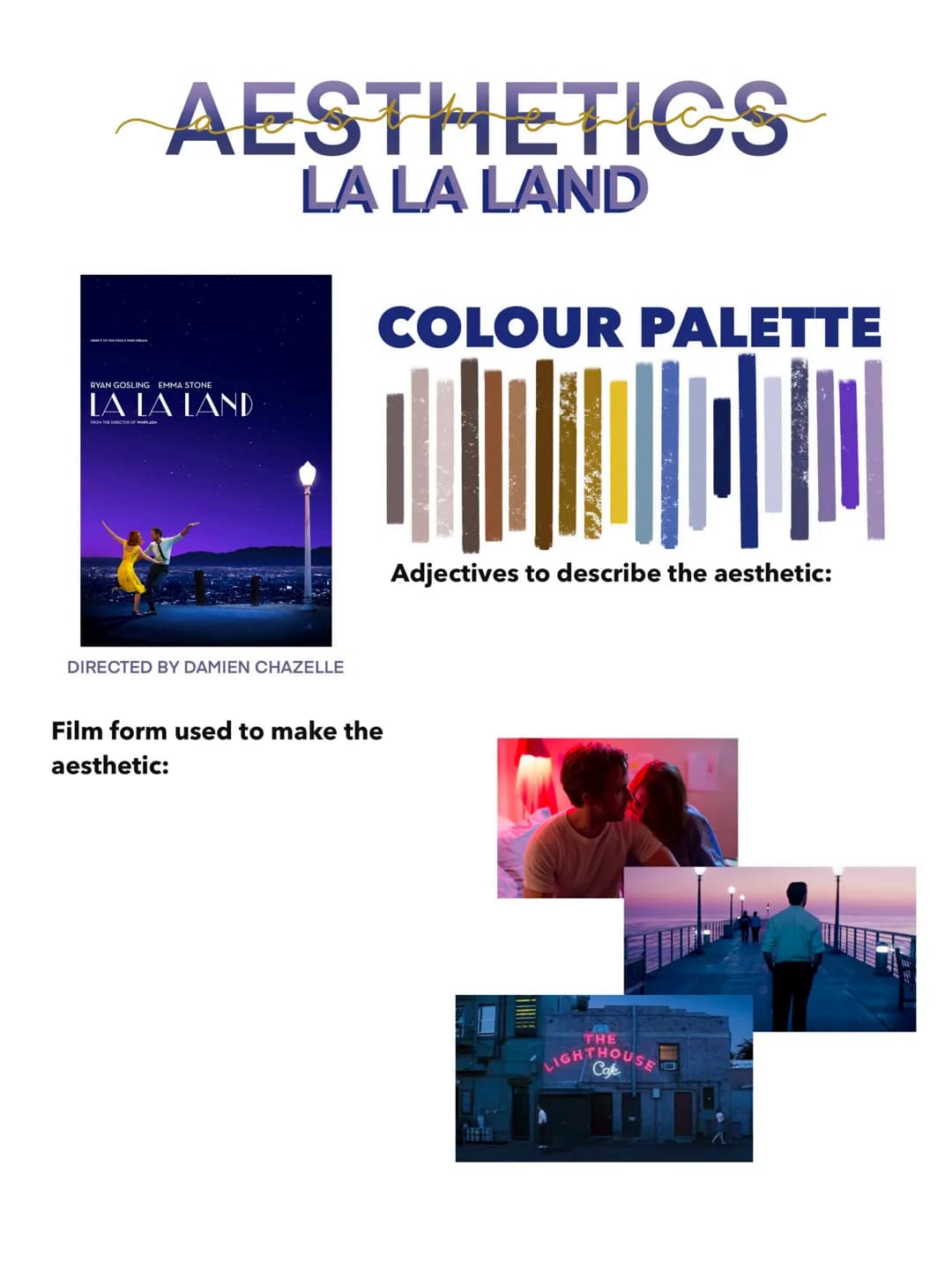 AESTHETICS
CITY OF GOD
CITY OF GOD
DRUGS GUNS MUSIC LOVE
CANBRAFEM
DIRECTED BY MEIRELLES AND LUND
COLOUR PALETTE
||||
||||
Adjectives to des