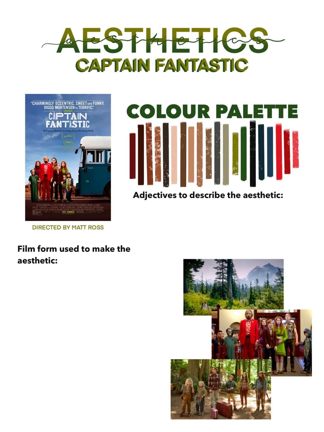 AESTHETICS
CITY OF GOD
CITY OF GOD
DRUGS GUNS MUSIC LOVE
CANBRAFEM
DIRECTED BY MEIRELLES AND LUND
COLOUR PALETTE
||||
||||
Adjectives to des