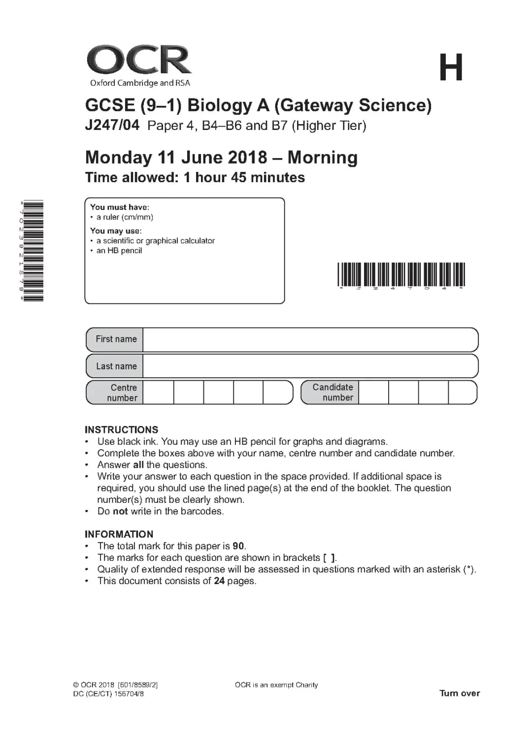 Download Your OCR Gateway GCSE Biology 2018 Higher Tier Exam Practice and Past Papers