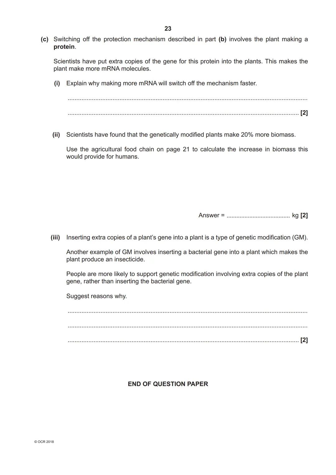 *7023821578 *
OCR
Oxford Cambridge and RSA
H
GCSE (9-1) Biology A (Gateway Science)
J247/04 Paper 4, B4-B6 and B7 (Higher Tier)
Monday 11 Ju