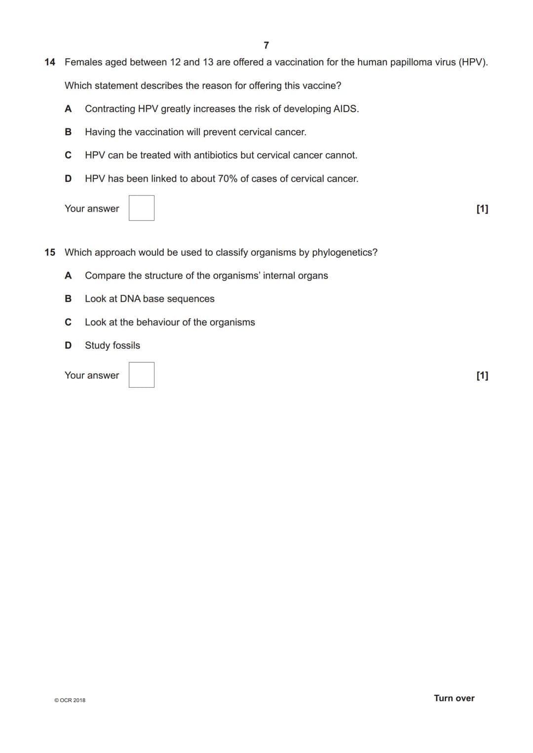 *7023821578 *
OCR
Oxford Cambridge and RSA
H
GCSE (9-1) Biology A (Gateway Science)
J247/04 Paper 4, B4-B6 and B7 (Higher Tier)
Monday 11 Ju