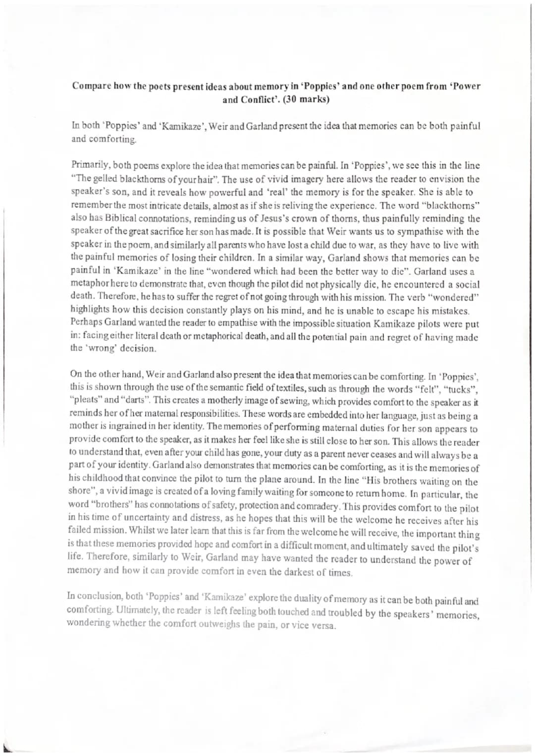 Grade 9: Compare Poppies & Kamikaze Poems - Easy Worksheets and Quiz