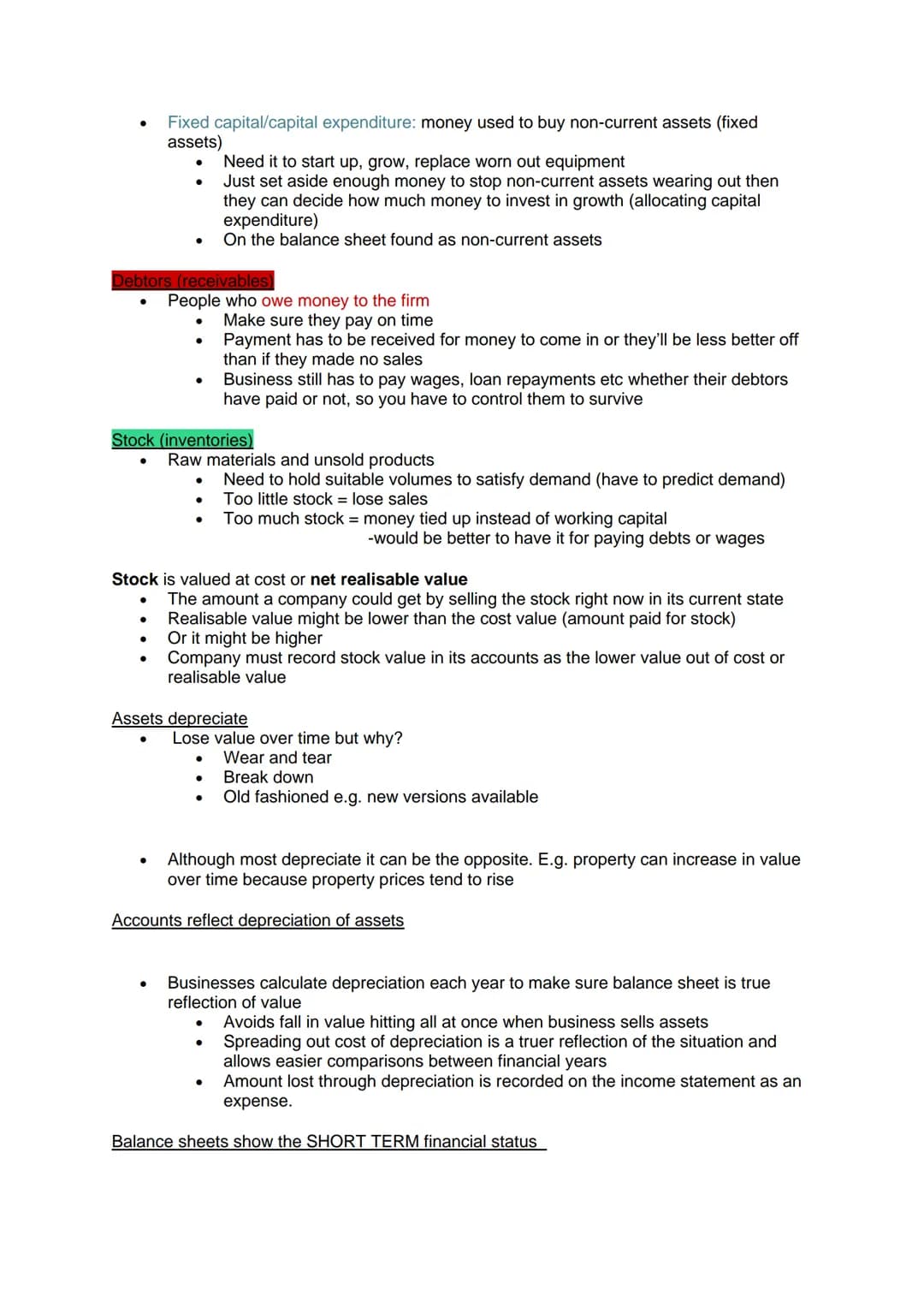 Business section 8 (unit 7) - Internal analysis
Balance Sheets
●
Lists of assets and liabilities
●
What might a balance sheet look like? (si