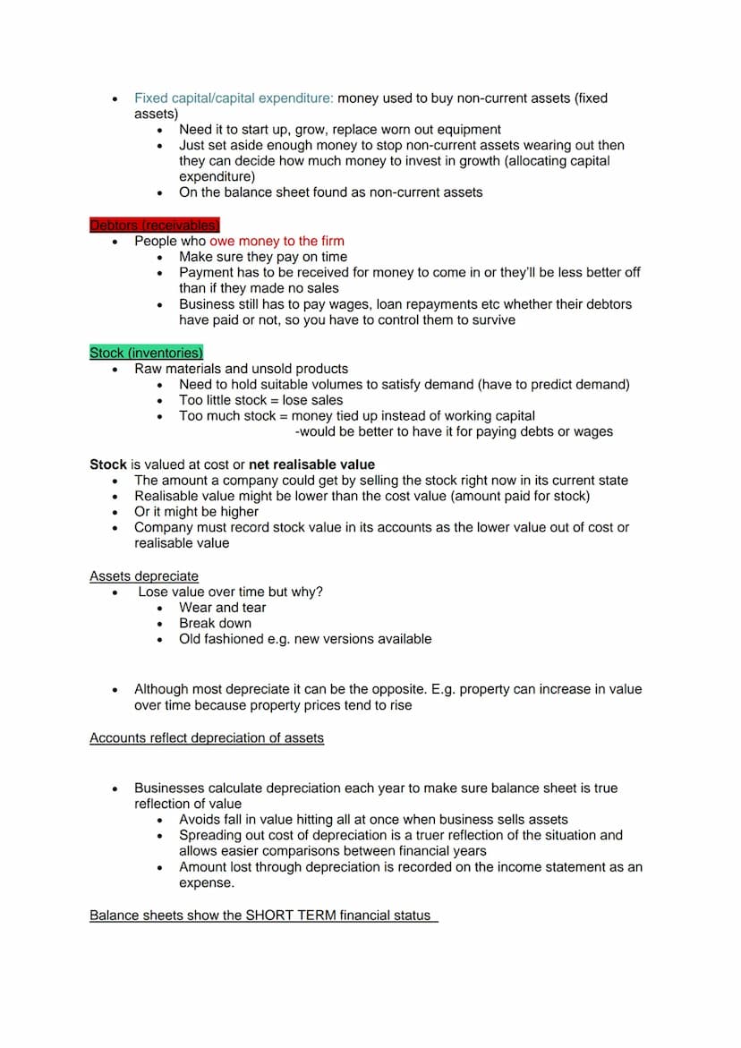 Business section 8 (unit 7) - Internal analysis
Balance Sheets
●
Lists of assets and liabilities
●
What might a balance sheet look like? (si