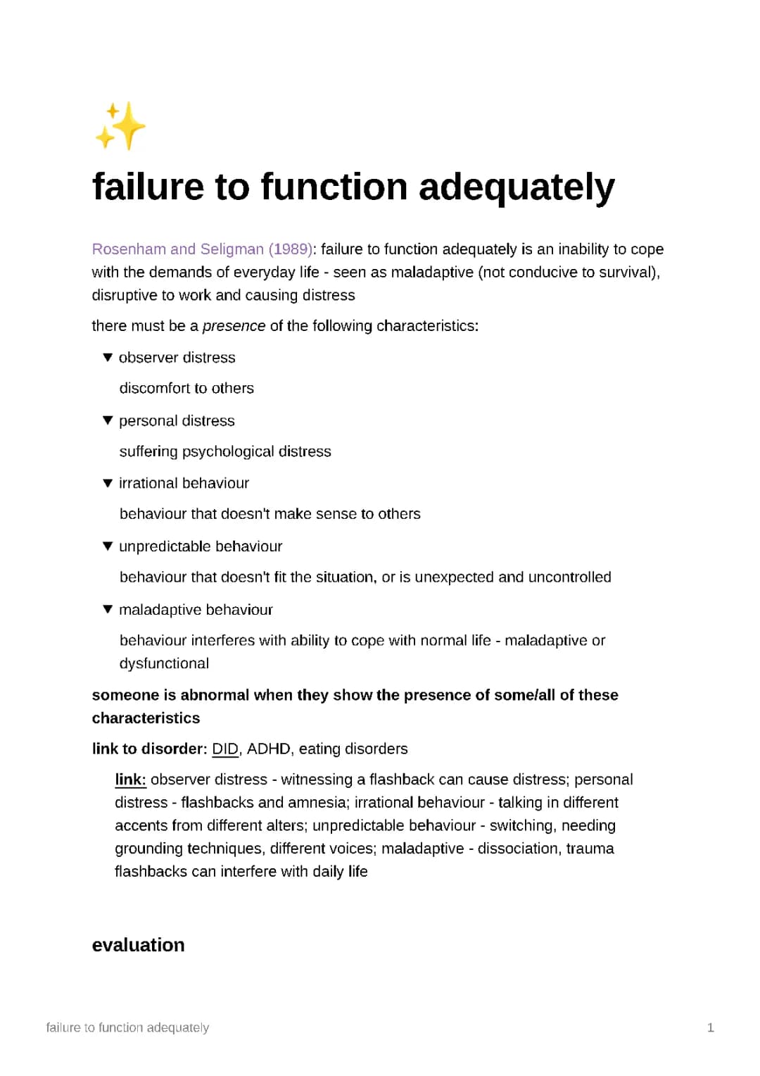 Failure to Function Adequately: Examples, Weaknesses, and Strengths