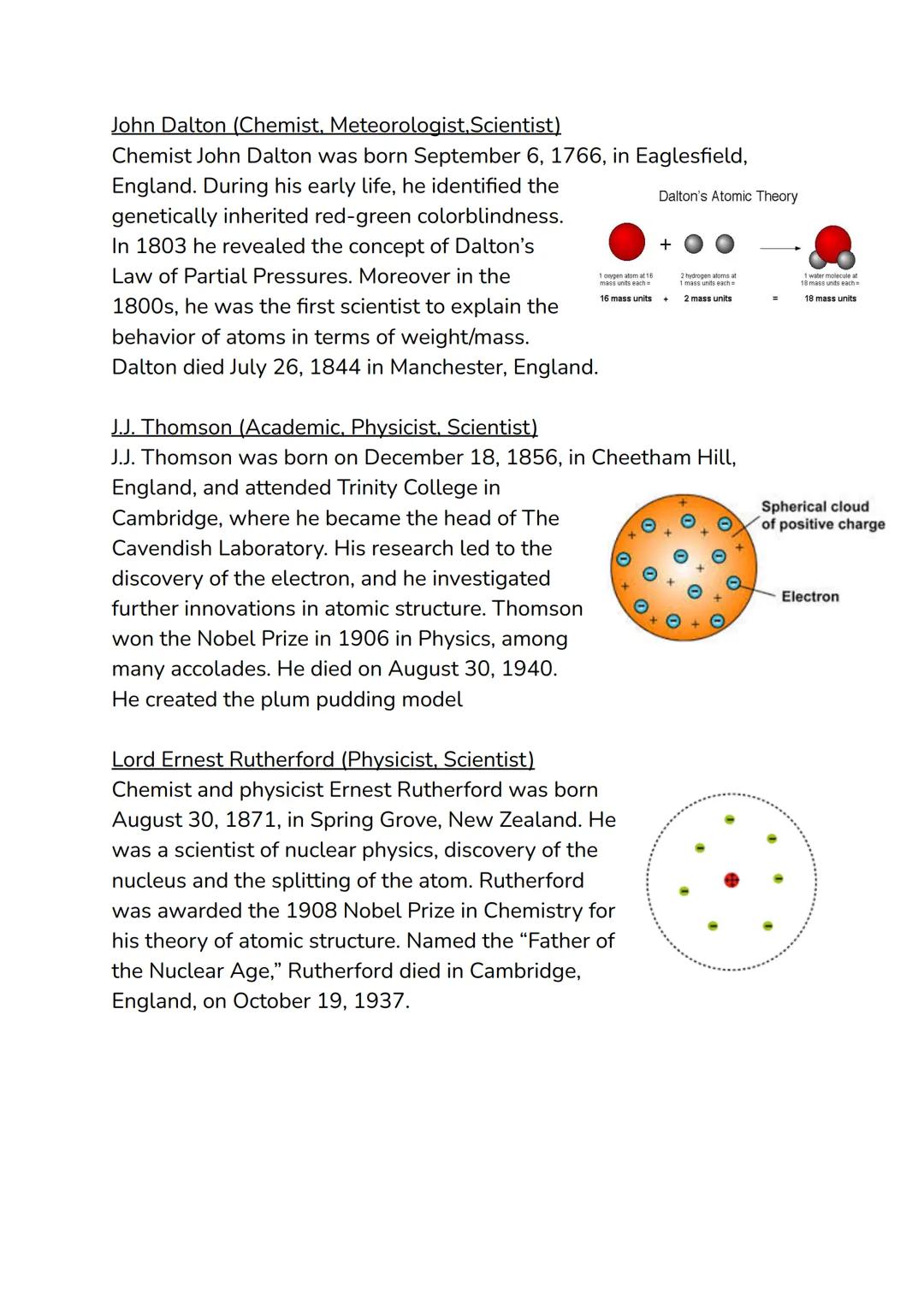John Dalton (Chemist, Meteorologist, Scientist)
Dalton's Atomic Theory
Chemist John Dalton was born September 6, 1766, in Eaglesfield,
Engla