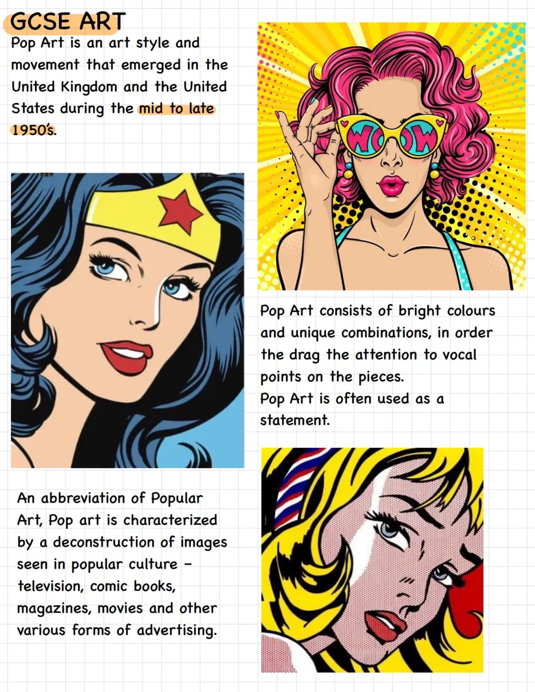 GCSE ART
Pop Art is an art style and
movement that emerged in the
United Kingdom and the United
States during the mid to late
1950's.
An abb