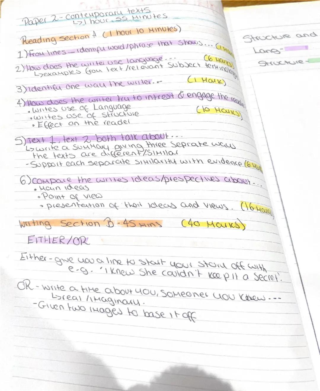 --- OCR Start ---
English Language Lift 2.0
Paper one-Non-fiction texts -1 hour 55 minutes
Reading Section (1 hour 10 mins)
1) identify four