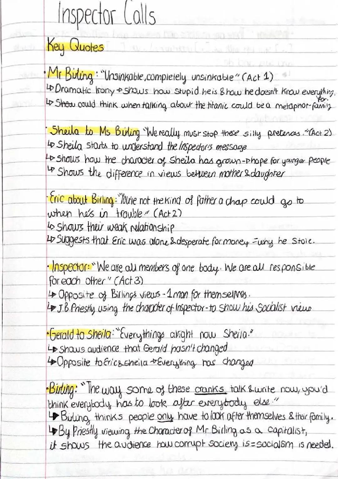 Inspector Calls - Key Quotes